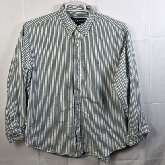 Ralph Lauren Men’s 17.5 34/35 Blue- Green Striped Classic Fit Long Sleeve Shirt - Picture 1 of 7